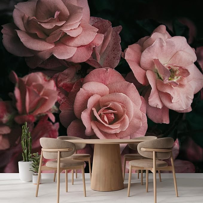 wall26 Wall Sticker/Wall Mural Dark Rose Flower Blossoms Nature Wilderness, Not Peel and Stick, Non-Woven Wallpaper Decorative for Bedroom, Living Room, Office - 120x168 inches