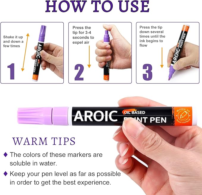 AROIC Paint Pens Paint Markers, 16 colors Oil-Based Waterproof Painting Marker Pen Set On Rock, Wood, Fabric, Metal, Plastic, Glass, Canvas, Mugs, Waterproof, DIY Craft and More