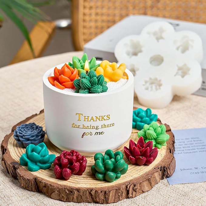 7 Pcs Succulent Fondant Molds 3D Silicone Cactus Succulents Leaves Moulds Succulent Plants Resin Molds Grow Plant Cupcake Cookie Baking Decorating Moulds for Summer Birthday Party DIY Candy, White