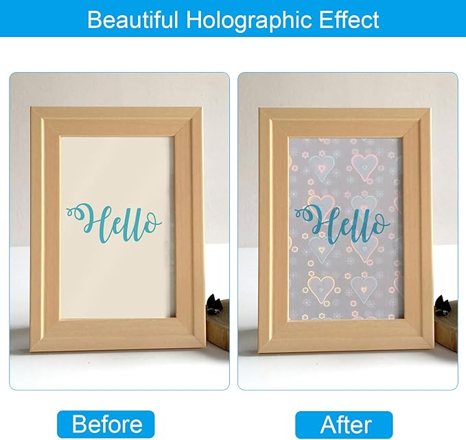 PATIKIL 11.7x8.3" Holographic Sticker Paper, 10Sheets A4 Polypropylene Self-adhesive Transparent Waterproof Laminate Overlay Film for Photo Cards Scrapbook Decorations, Heart