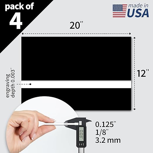 Trotec TroLase | 12"x20"x1/8", 4 Pcs | Black/White/Black | 3 Ply | Modified Acrylic | Laser Engraving Double Color Plastic Sheet | Engraving Blanks for Laser, Saw, Guillotine | Made in USA
