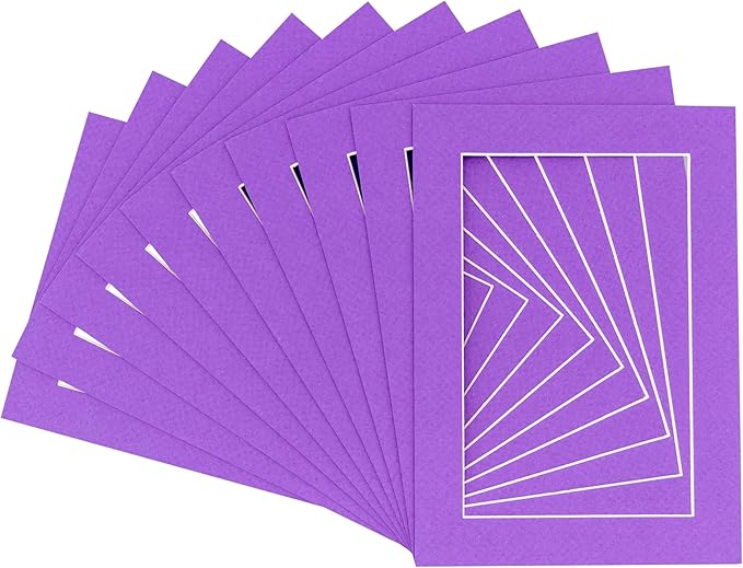 6x8 Mat for 8x10 Frame - Precut Mat Board Acid-Free Show Kit with Backing Board, and Clear Bags Purple 6x8 Photo Matte Made to Fit a 8x10 Picture Frame Matboard for Framing, Pack of 100 Mats
