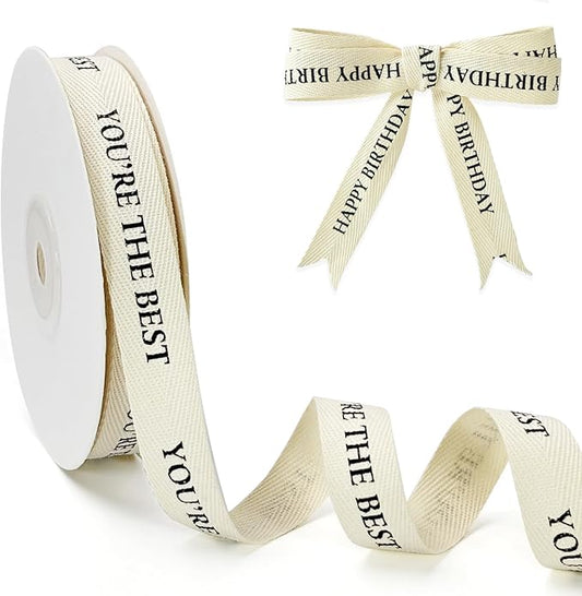 Cotton Herringbone Ribbon - Natural Twill Tape for Custom Gift Wrapping & DIY Crafts-5/8 Inch x 15 Yards - You're The Best Printed Phrase