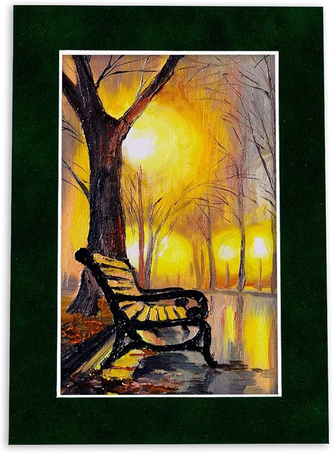 8x10 Mat Bevel Cut for 6x8 Photos - Acid Free Green Suede Precut Matboard With Backing Board and Crystal Clear, Self Seal Photo Mat Bag - For Pictures, Photos, Framing - 4-ply Thickness