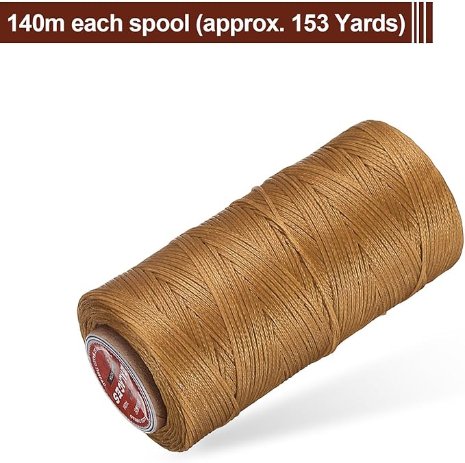uxcell Flat Leather Sewing Waxed Thread, 140m / 153 Yards Polyester Wax String, 300D Wax Stitching Cord for Leather Crafts, Bookbinding, Bracelets Braided, Light Brown