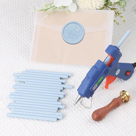 Dusty Blue Sealing Wax Sticks, WASOHLING 20Pcs Glue Gun Wax Seal Sticks for Wax Seal Stamp, Blue Wax Seals for Christmas Wedding Invitation Envelope Letter Seals, Craft Adhesive (Mini Size)