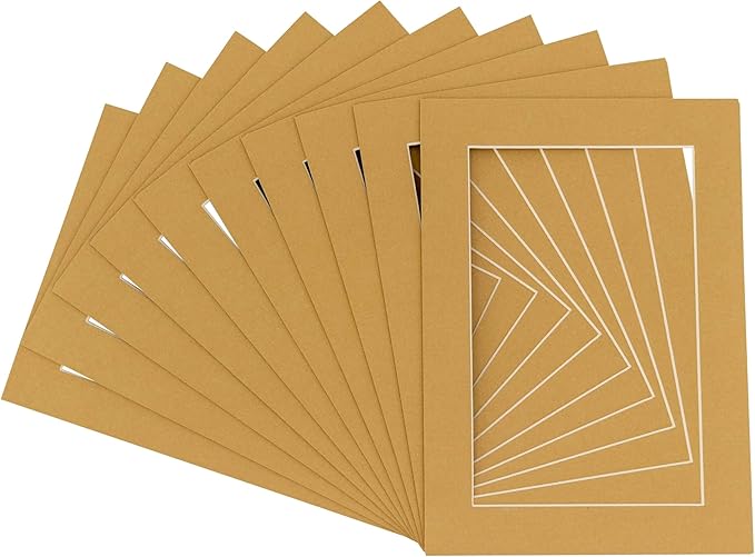 11x14 Mat for 8.5x11 Photo - Precut Rattan Beige Picture Matboard for Frames 11 x 14 Inches - Bevel Cut to Display Art 8.5 x 11 Inches - Acid Free Pack of 10 MATS with Backing Boards & Clear Bags