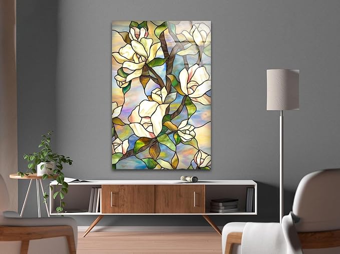 My Photostation.com 14Wx20H'' Stained Magnolia Glass Wall Art Tempered Glass Printing Wall Decor Large Wall Art Wall Hangings