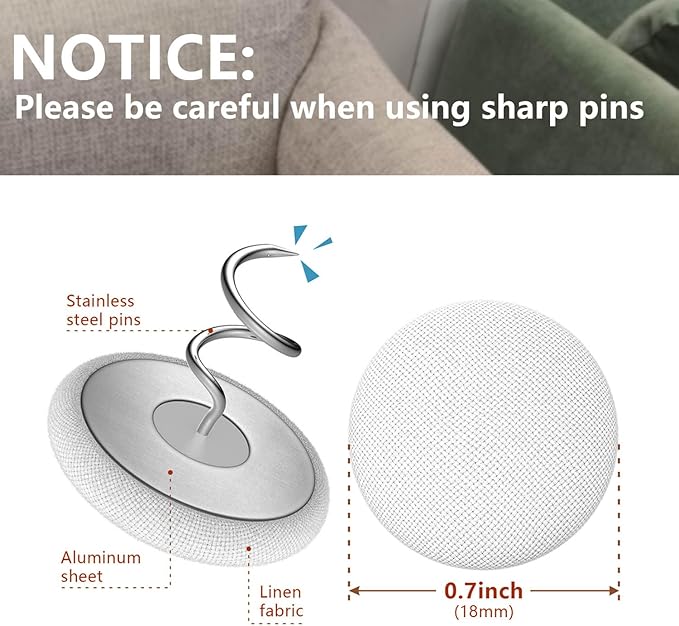Linen Fabric-Covered Twist Pins - 8 Colors Upholstery Pins & Bed Skirt Pins -Used to Secure Sofa Cushion, Armrest Covers, Furniture & Bed Skir(12, White)