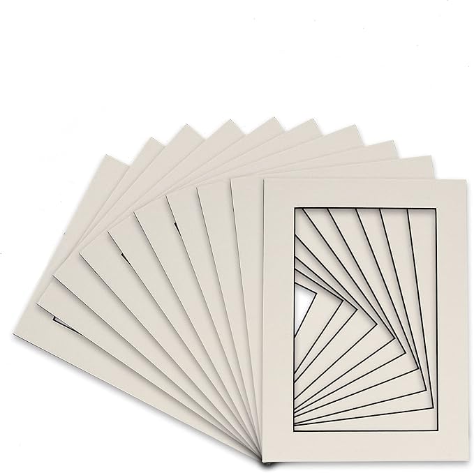 Poster Palooza Pack of Ten 8x10 Mats Bevel Cut for 6x8 Photos - Acid Free White with Black Core Precut Matboards for Pictures, Photos, Framing - 4-ply Thickness