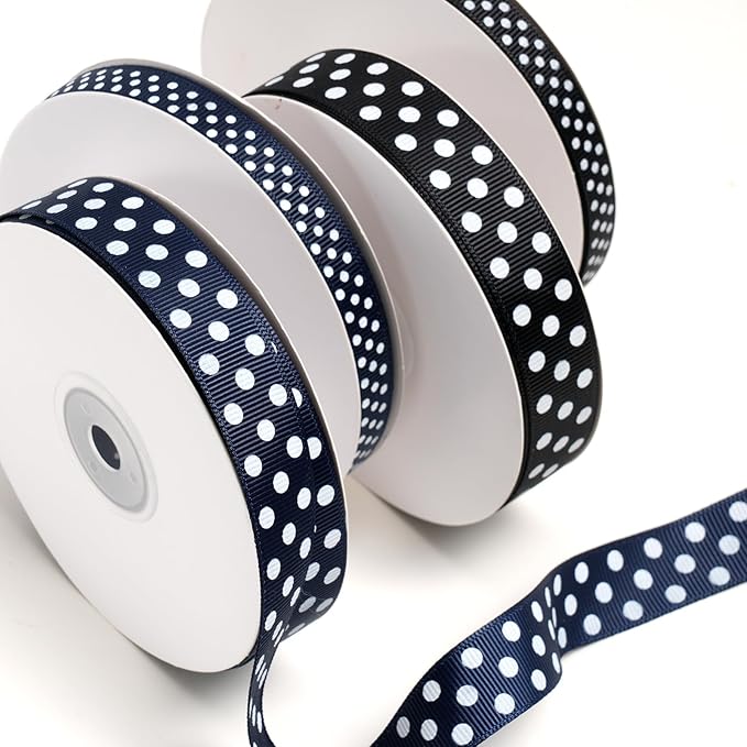 Polka Dot Grosgrain Ribbon 3/4 Inch, 25 Yards Spool Black and White Dot Craft Ribbon for Christmas Gift Wrapping DIY Crafts Hair Bows Wedding Party Decor Sewing and Home Decoration