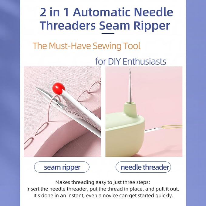 Upgraded 2 in 1 Automatic Needle Threaders Seam Ripper,Quilting Supplies Sewing Kit,Quick Sewing Machine Loop Needle Threaders (1PCS-Purple)