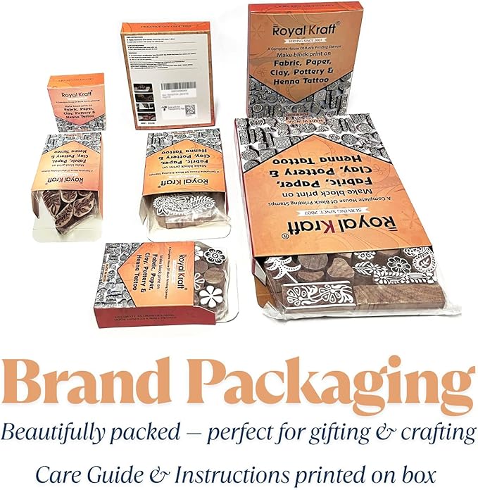 Royal Kraft Fabric Wooden Stamps Creative Border Pattern Printing Blocks (Set of 10) Htag2159