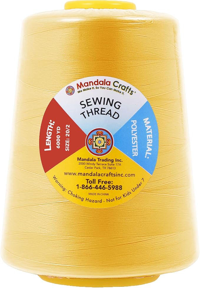 Mandala Crafts 4 Pack of Serger Threads Cones Spools - 20S/2 24000 Yards Polyester Butter Cream Threads for Sergers Machine and Overlock Quilting Sewing Machine