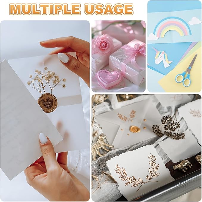 MECCANIXITY 100 Sheet Colored Vellum Paper 4" x 6", 100gsm Translucent Printable Vellum Sheets for Printing Wedding Invitations Inkjet Laser Printer, Orange