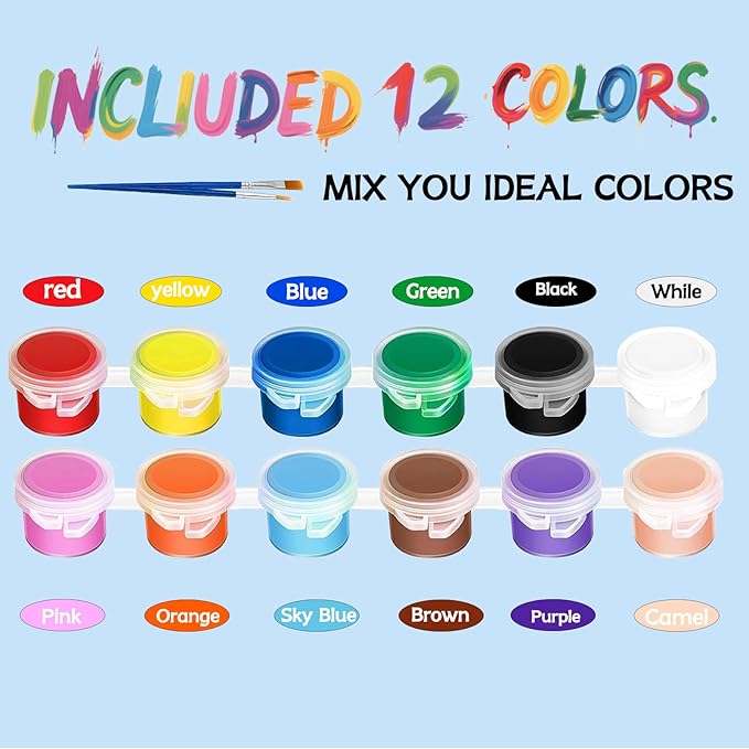 40 Pack Mini Acrylic Paint Set, 12 Colors Washable Paint Strips for Kids & Adults - Includes 80 Brushes, 480 PCS kids Paint Kits for Easter Eggs, Birthday, Classroom Party，school supplies