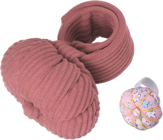 HARFINGTON Wrist Pin Cushions, Sewing Needle Pin Cushion Adjustable Strap with Elastic Strap Finger Ring Pincushions Fit All Wrist Sizes for Sewing Quilting Needlework DIY Crafts, Cameo/Pink