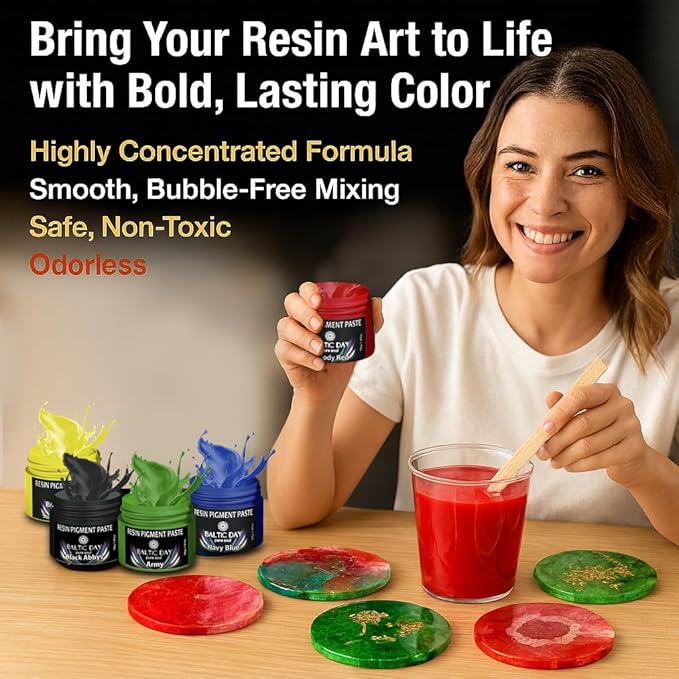 BALTIC DAY 24 Color Pigment Paste for Epoxy Resin Set – Opaque Epoxy Pigment, Epoxy Dye Paste & High Concentration Mica Powder for Resin Art, Jewelry, Tumblers, Coasters & Crafts