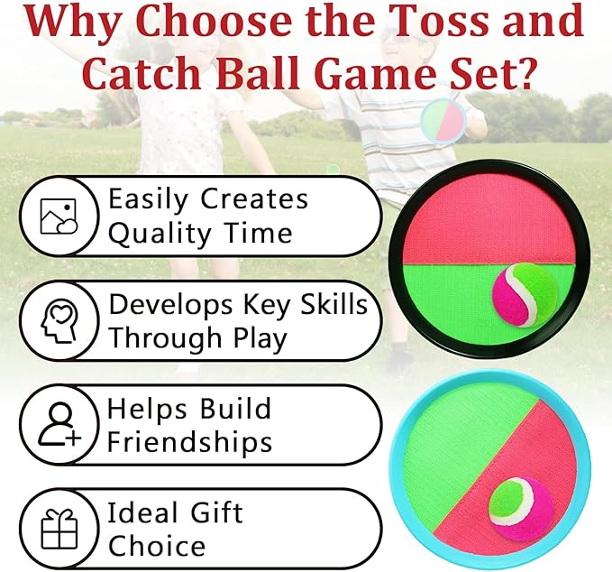 Toss and Catch Ball Game Set with 6 Paddles 8 Balls, Outdoor Beach Toys for Kids and Family, Great Gift Idea