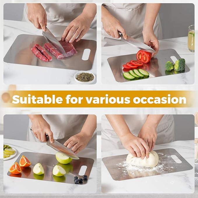 Tavano Titanium Cutting Board,Titanium Cutting Boards for Kitchen,Double-side Available Cutting Board for Vegetables,Meat,Fruits,Easy to Store and Clean(L)