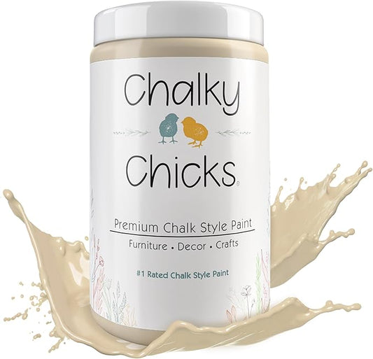 Chalky Chicks All-in-One Chalk Paint for Furniture or Cabinet - 32 Fl Oz - Matte Finish Cuppa Latte Tan for Metal, Wood Furniture Paint - No Sanding All-in-One for Home Decor & Crafts, USA Made