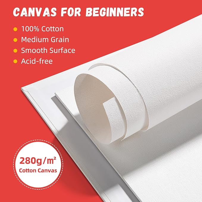 Simetufy 4 Pack 8x10 Inch Canvas Boards Canvas Panels-Gesso Primed Acid-Free 100% Cotton Blank for Acrylics Oil Watercolor Tempera Paint