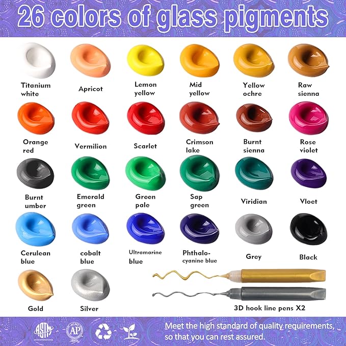 Colorful Kids Acrylic Glass Paint Exquisite Art Kit, Stained Glass Kit, Gift Box Set for DIY Arts and Crafts, Perfect for kids and Beginners, Inspire Imagination and Family Bonding