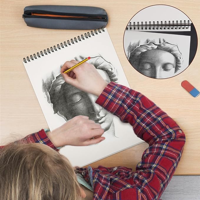 TKOOFN 8.5" x 11" Sketch Book, Pack of 5, 300 Sheet Top Spiral Bound Premium Sketchbook Drawing Pads(68lb/100gsm), Acid-Free Painting Paper for Adults Kids Artists Beginners