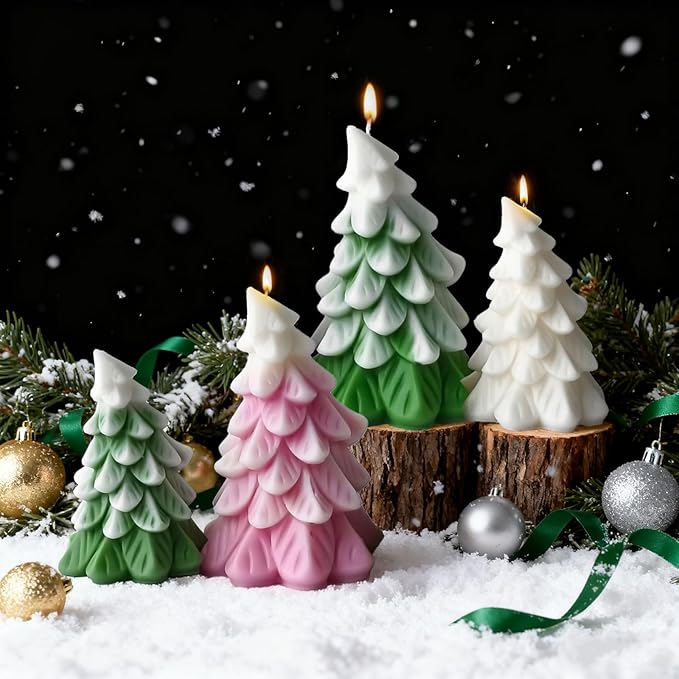 2 Pcs Christmas Candle Molds, Christmas Tree Silicone Molds for Candles Wax Soap Plaster Epoxy Resin Casting Craft Xmas Home Decoration Handmade Gift