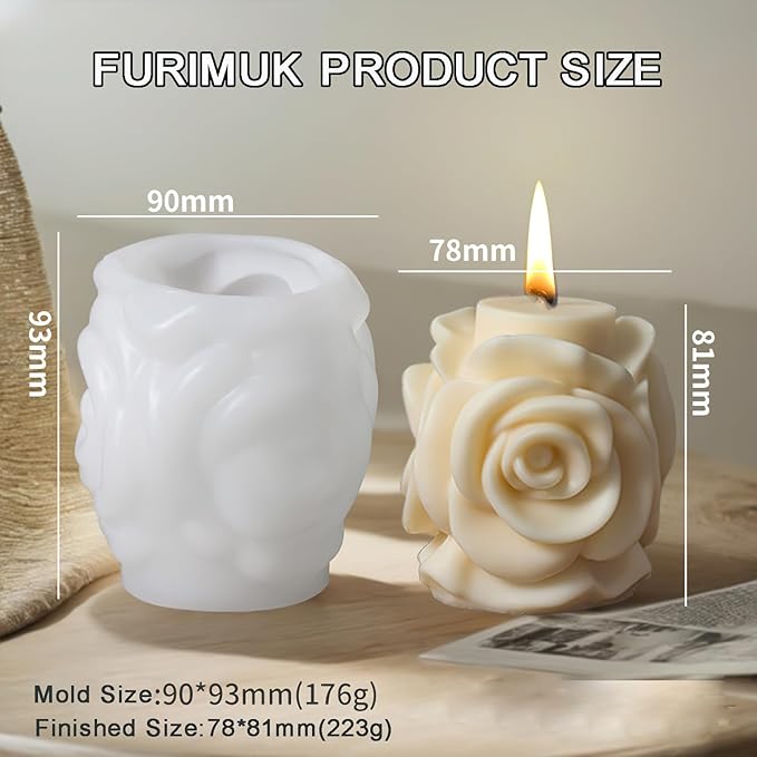 Valentine Rose Pillar Candle Silicone Molds Soap Mold 3D Rose Flower Resin Concrete Mould DIY Supplies Mold for Valentines Anniversary Wedding Table Home Decor