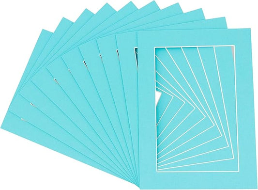 11x14 Mat for 8.5x11 Photo - Precut Aquamarine Blue Picture Matboard for Frames 11 x 14 Inches - Bevel Cut to Display Art 8.5 x 11 Inches - Acid Free Pack of 10 MATS with Backing Boards & Clear Bags