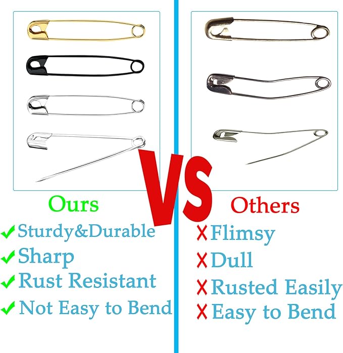Safety Pins, 100PCS-2.1Inch Small Safety Pins, Rust-Resistant Nickel Plated Steel, Sharp Edge Safety Pin for Clothes, Sewing, Arts & Craft, Small Decorative Safety Pins (Black), UR-28