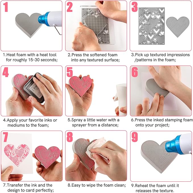 BAOFALI 15 Pcs Large Stamping Foam Grey Moldable Heart Foam Stamps Plastic Dry Foam Stamp Pad Cut and Dry Foam Stamping Foam Block for Sculpture, Modeling, DIY Arts and Handicrafts Projects