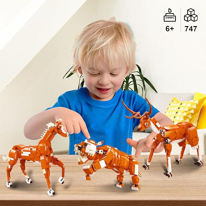 Creator 3 in 1 Building Set, Rebuilds into 3 Different Safari Animal Figures- Tiger/Sika Deer/Horse, Compatible with Lego Sets for Boys 6+/8-14 (747pcs)