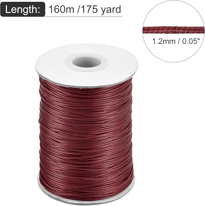 MECCANIXITY Waxed Cord 1.2mm Waxed Polyester Cord 175 Yard Wax String for Bracelet Making,Necklaces, Beading,Jewelry Making and DIY Crafts(Wine Red)