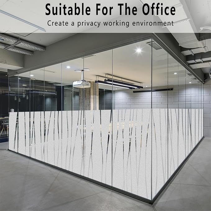 Finnez Window Privacy Film Decorative Frosted Window Cling Privacy Film for Glass, Non-Adhesive Heat Anti-UV for Home Office Living Room, Irregular Stripe Patterns, 17.5 x 118.1 Inches