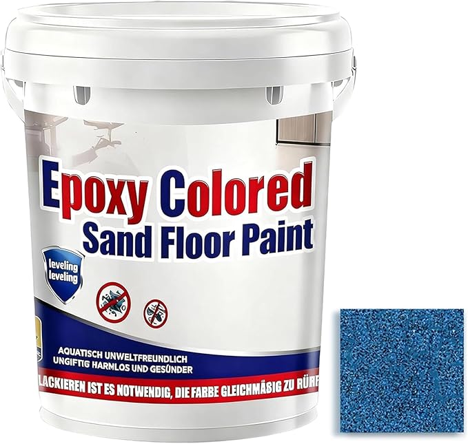 Epoxy Colored Sand Floor Paint, Epoxy Floor Paint for Concrete, High Gloss Marble Effect Coating, Waterproof Non-Slip Concrete Paints, Suitable for Indoor/Outdoor Use (Dark Blue,64 oz/2 kg)