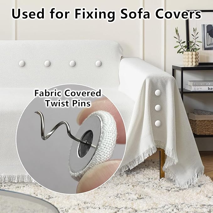Linen Fabric-Covered Twist Pins - 8 Colors Upholstery Pins & Bed Skirt Pins -Used to Secure Sofa Cushion, Armrest Covers, Furniture & Bed Skir(12, Light Gray)