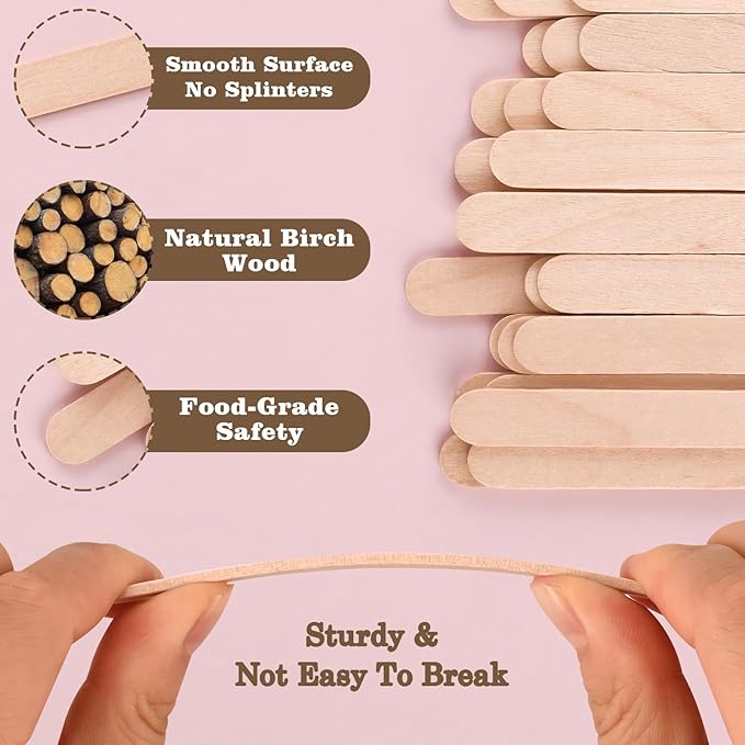 Sakolla 300 Pcs Popsicle Wooden Sticks, 4.5″ Length Natural Wood Standard Ice Pop Sticks for Ice Cream, Cakesicle, Cake Pop, DIY Crafts