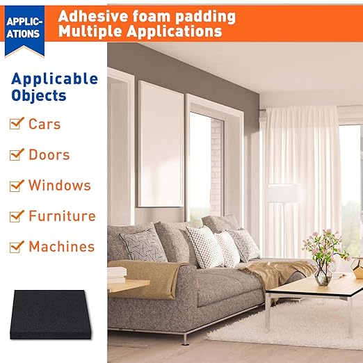 MAGZO 8Pcs Adhesive Foam Padding 1/2 in Thick X 4 in X 4 in,Closed Cell Foam Sheets Neoprene Rubber Self Stick Pads Anti Vibration Pads,Black (4in x 4in x 1/2in, 8Pcs)