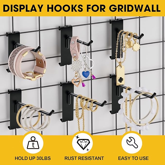 Gridwall Hooks 6 Inch, 60 Pack Heavy Duty Display Hooks for Grid Wall, Grid Panel Hooks Hangers, Grid Wall Accessories for Retail, Craft Shows, Home Setup, and Customized Display, Black