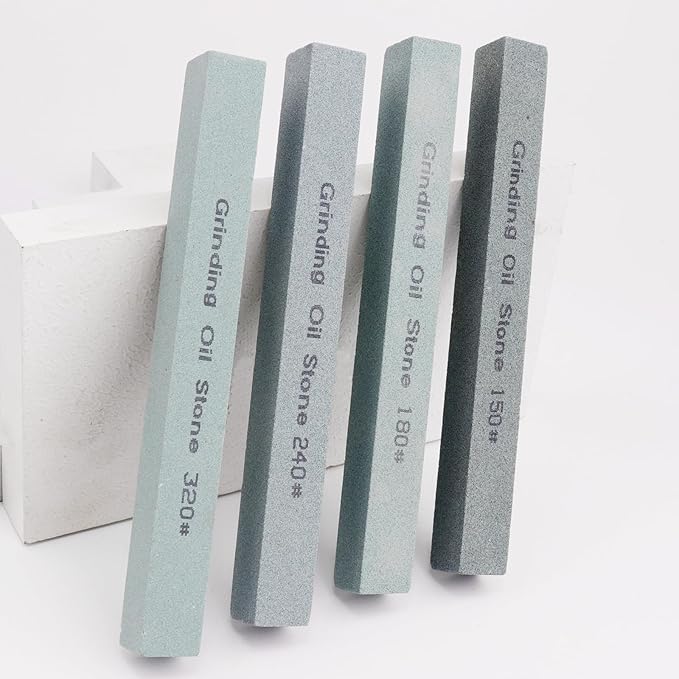4Pcs Square Sharpening Stone Set -Grits 150#, 180#, 240#, 320# Green Silicon Carbide Honing Whetstone Kit for Moldels, Metal & Knife Cutting Tools (150 * 16 * 16mm)