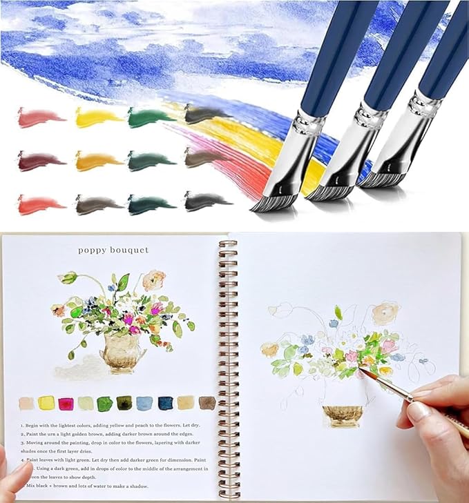 Watercolor Workbooks, Beginner Watercolor Painting Kit – 12 Colors Paint Set with Brush