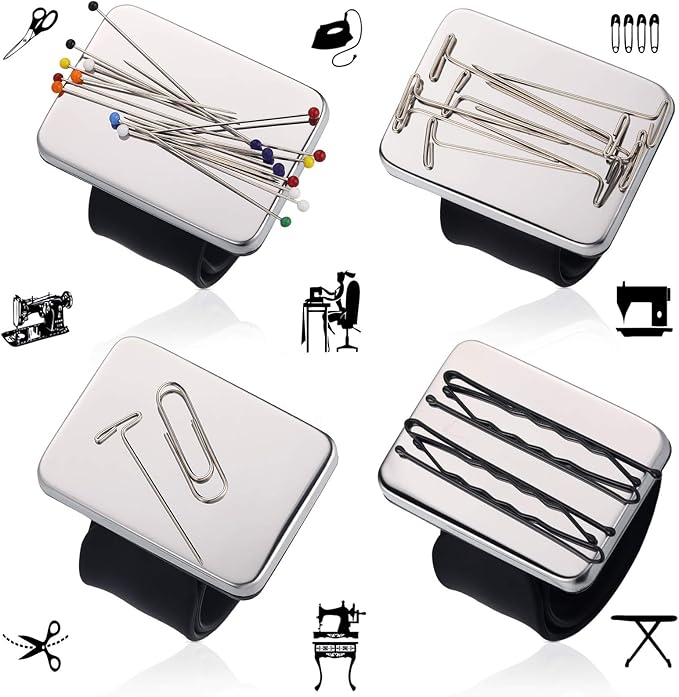 Magnetic Wrist Sewing Pincushion with 100 Pieces 1.5 Inch Ball Head Sewing Pins Set Wrist Magnetic Pin Holder Gift Supplies(Black)