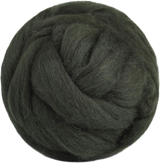 3.53oz Wool Roving Yarn, Wool Felting Supplies, Pure Wools, Chunky Yarn, Spinning Wool Roving for Needle Felting Wet Felting DIY Hand Spinning (Dark Green)