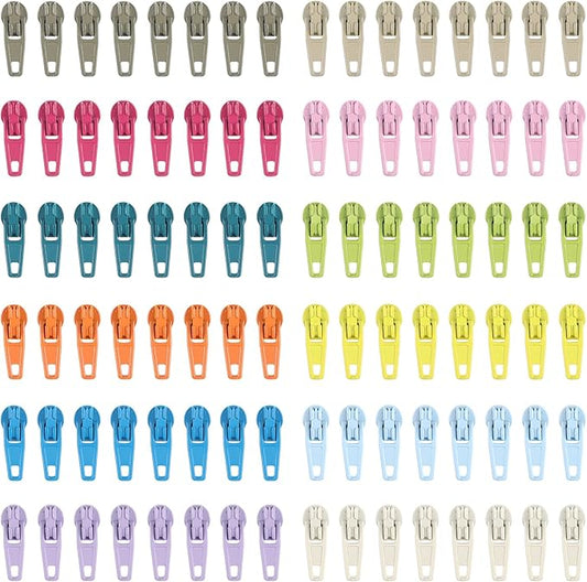 DOITEM 96Pcs Zipper Repair Kit Zipper Replacement 3# Zipper Pull Rescue Kit for Clothing Jackets Purses (12 Colors)