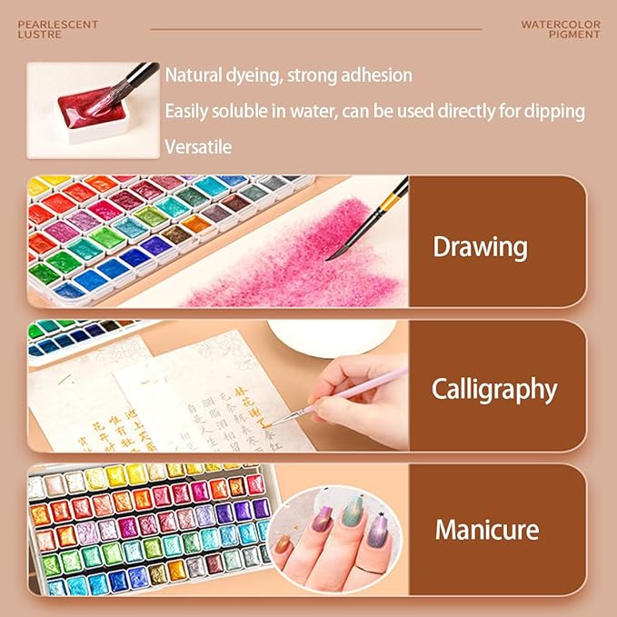 Metallic Glitter Watercolors, Glitter Watercolor Paint, Metallic Watercolor Paint Set Professional, Shifting Watercolor Painting Set for Art Painting (1, Pearly lustre - A)