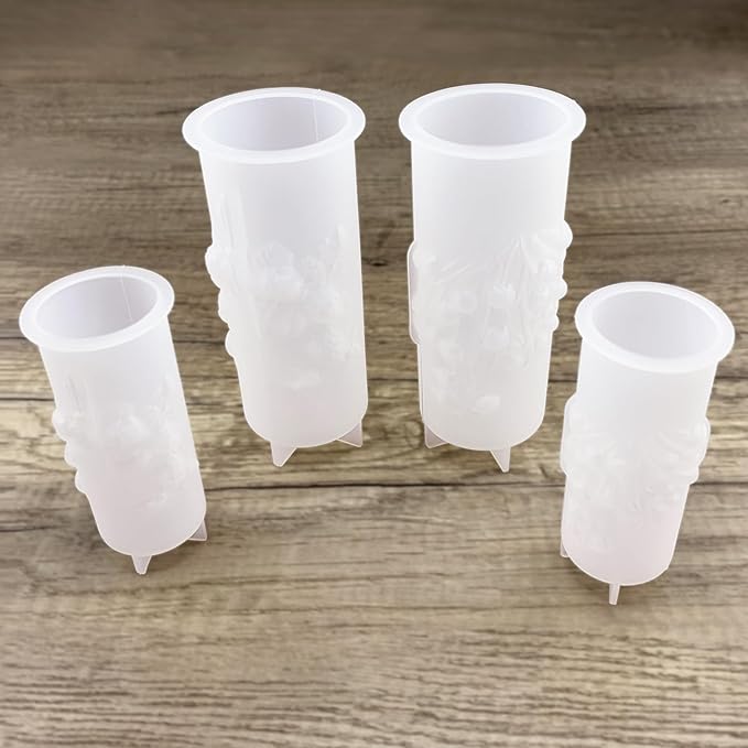 Flower Pillar Candle Molds 4pcs Rose Lily of The Valley Cylinder Silicone Molds for Candle Making Soaps Resin Clay Decoration Crafts DIY (Style -1)