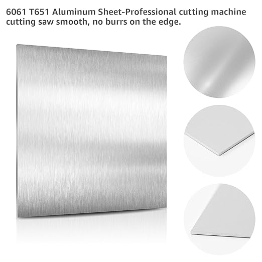 6061 T651 Aluminum Sheet Metal 12" x 12" x 1/16" (0.06") Rectangle Metal Plate Covered with Protective Film, 1.5mm Flat Aluminum Plate for Crafting and Industry