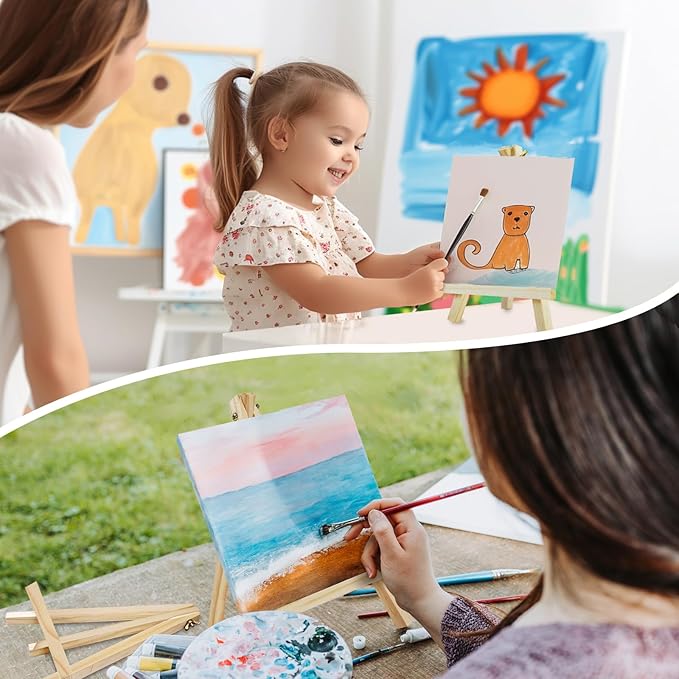 CONDA 6 Pack A-Frame Wood Easels, Tabletop Easels for Painting, Canvases, Display, and Party, Easel Stand for Students, Artists and Beginners, Brown